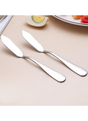 Huitich stainless steel butter knife set with sleek polished finish on beige background