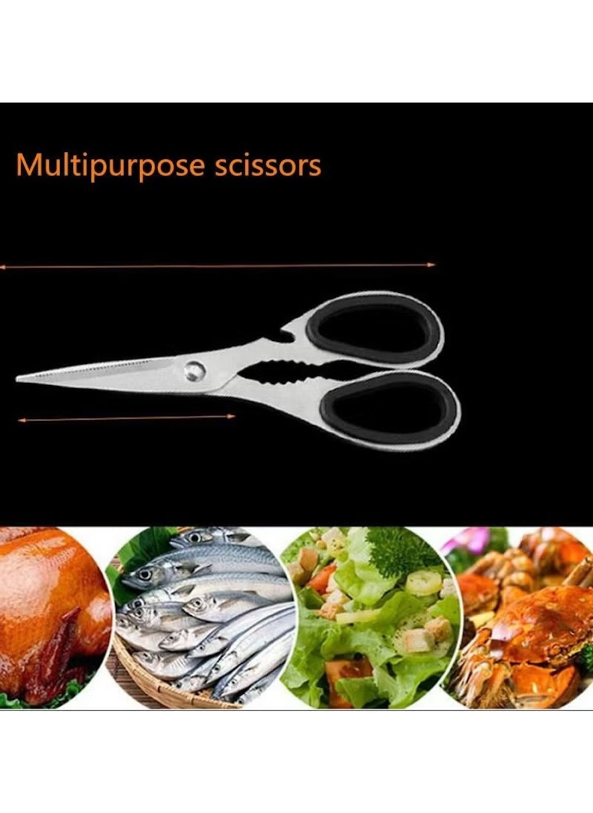 Huitich stainless steel kitchen knife set multipurpose scissors with black handles and serrated edges