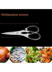 Huitich stainless steel kitchen knife set multipurpose scissors with black handles and serrated edges