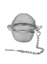 Small stainless steel mesh tea infuser ball with chain and hook, silver