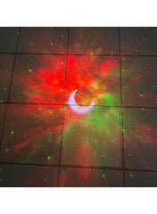 Astronaut starlight projector casting colorful red and green nebula with moon shape starlight night light for bedroom