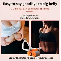 Huitich steel base ab wheel for core with orange rollers shown with fit woman using it for abdominal workout