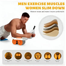 Ab roller base with orange wheels and white handles, used for core workouts.