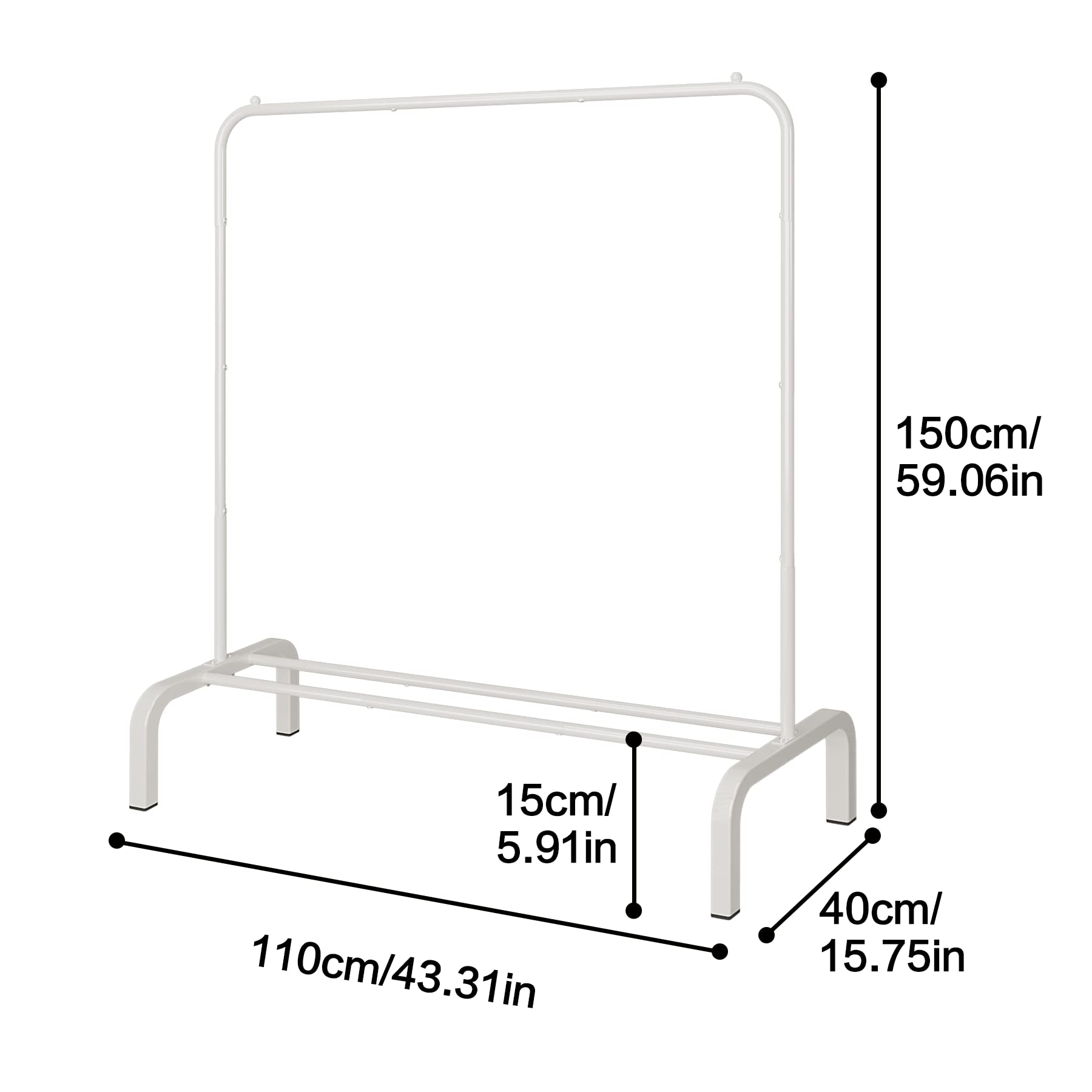 Huitich steel garment rack with shoe shelf in white with dimensions 110cm by 40cm by 150cm