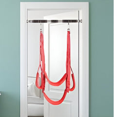 Huitich steel home gym equipment pull up bar with red suspension straps mounted on a white door frame