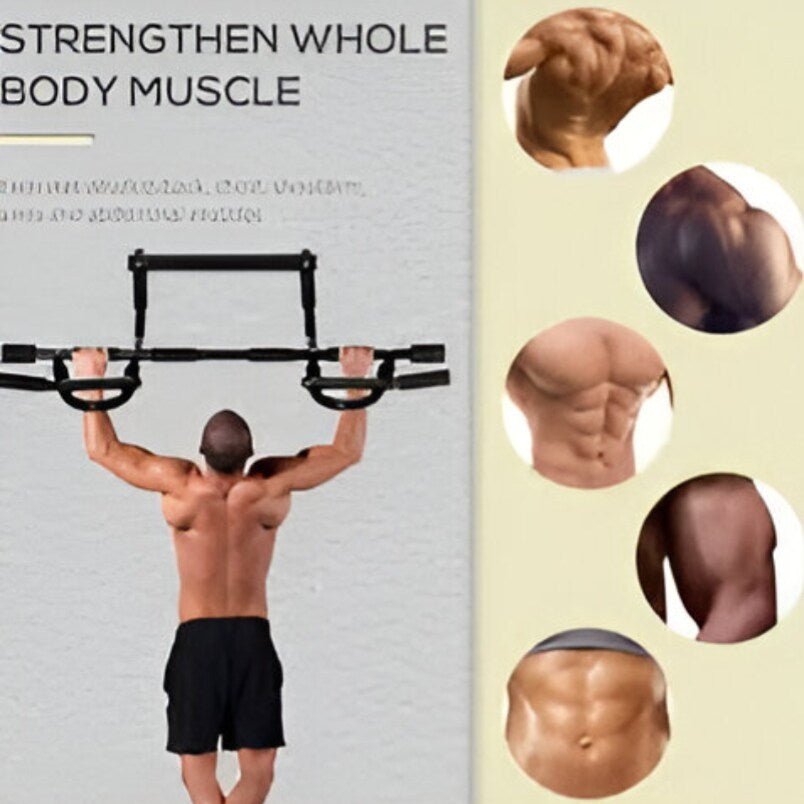 Huitich steel push up bars used by a man for upper body muscle strengthening workouts