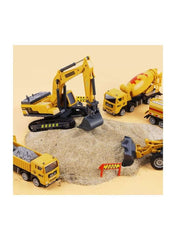 Huitich engineering construction vehicle set with yellow trucks and excavator on sand, STEM educational toys for kids