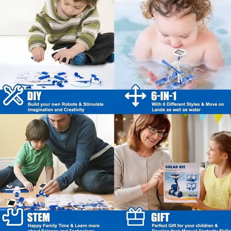 Huitich 6-in-1 STEM robot toy for kids building and playing on land and water with family