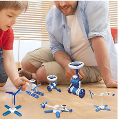 Huitich 6-in-1 STEM robot toy set with solar-powered models being played with by child and adult