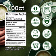 Stevia sugar substitute packet back with nutrition facts and ingredients