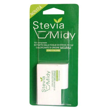Stevia Midy zero-calorie tablet pack card, top hang tab and white blister