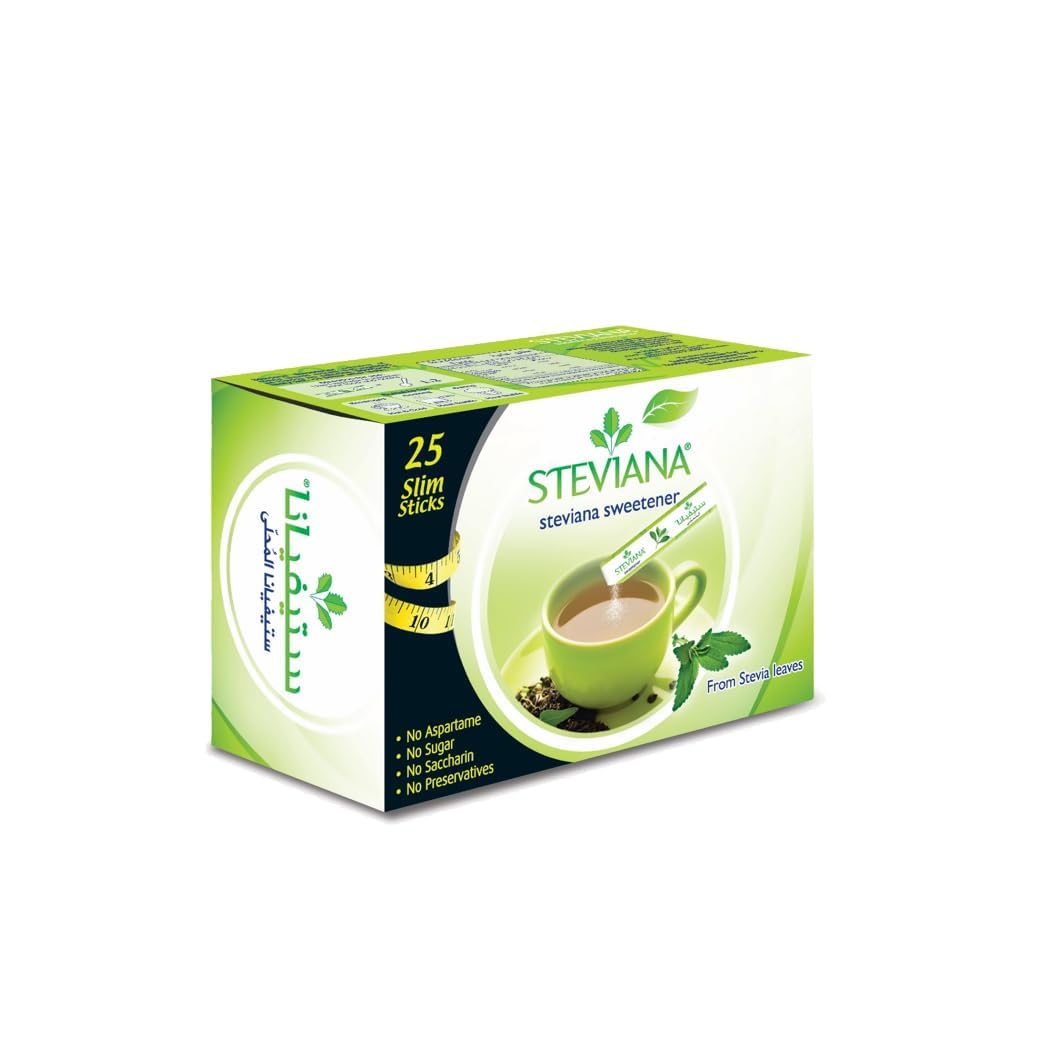 Steviana box of 25 slim sticks stevia natural sweetener green packaging cup of tea no sugar