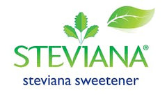 Steviana logo with green leaf graphic and tagline steviana sweetener promoting stevia natural sweetener product