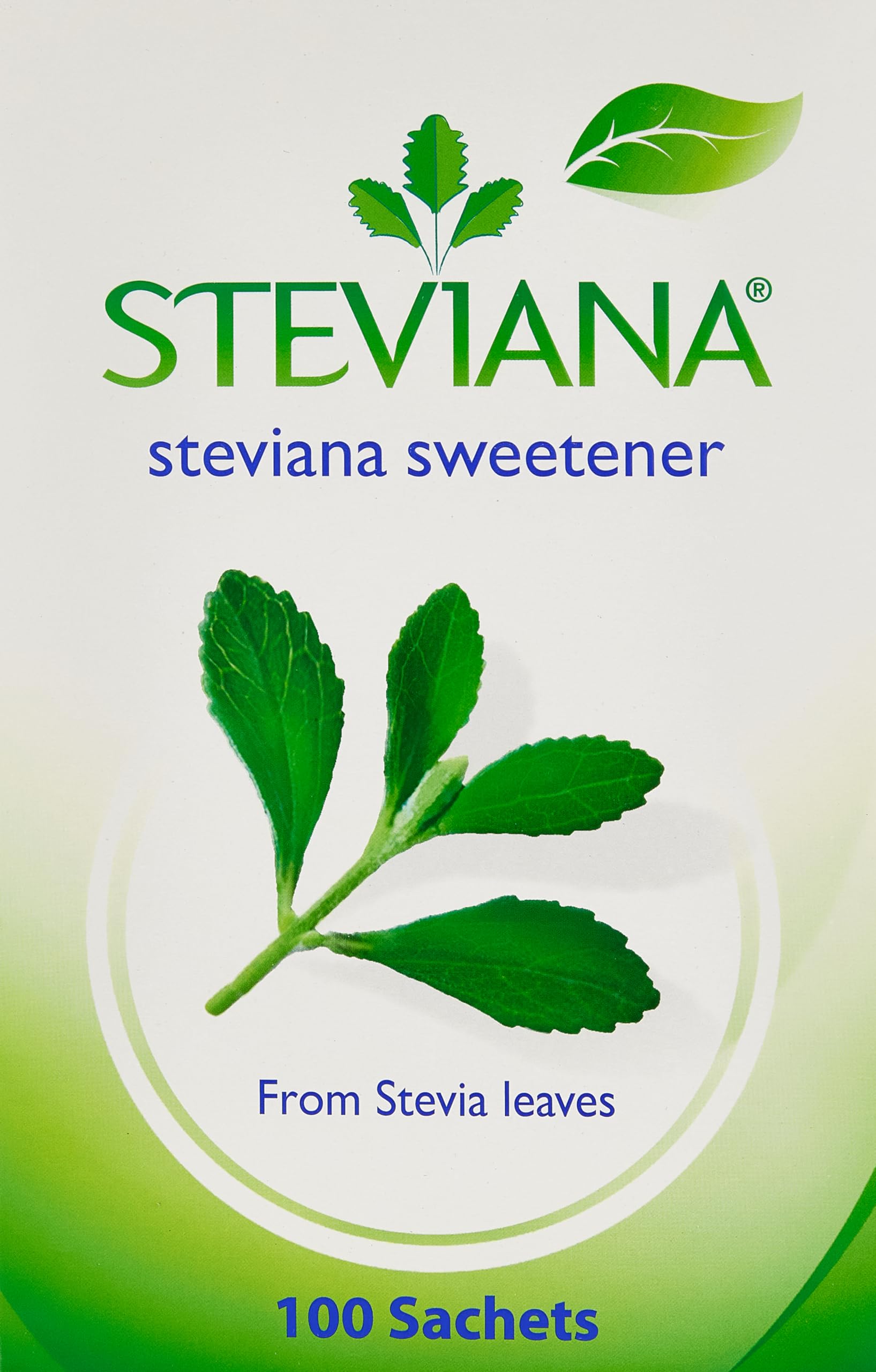 Steviana stevia sweetener packaging with stevia leaves 100 sachets stevia natural sweetener UAE