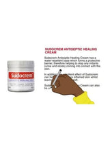 Sudocrem antiseptic healing cream information card with foot icon and jar