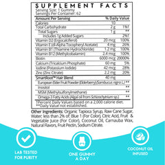 SugarBearHair supplement facts label showing ingredients and biotin content for vegan hair vitamins gummies