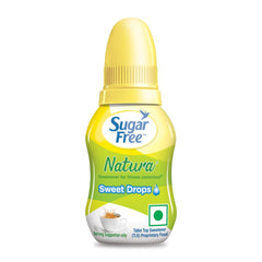 Sugar Free Natura yellow bottle of sugar free sweetener drops for coffee and tea tabletop use