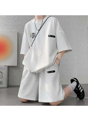 Huitich white summer activewear set for men online featuring a short sleeve top and matching shorts