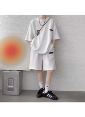 Huitich summer activewear set for men online featuring white oversized t-shirt and matching shorts