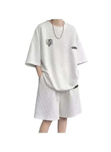 Men's white short-sleeve crewneck T-shirt and matching drawstring shorts set