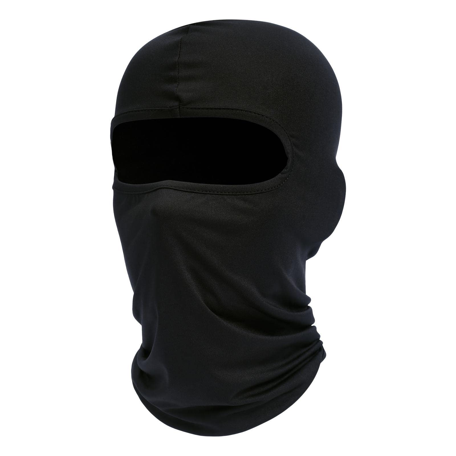 Fuinloth black summer balaclava face mask made of lightweight breathable fabric for outdoor activities