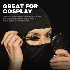 Fuinloth summer balaclava face mask worn by person applying mascara in front of mirror