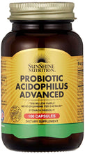 Probiotic Acidophilus supplement bottle with gold label, 100 capsules
