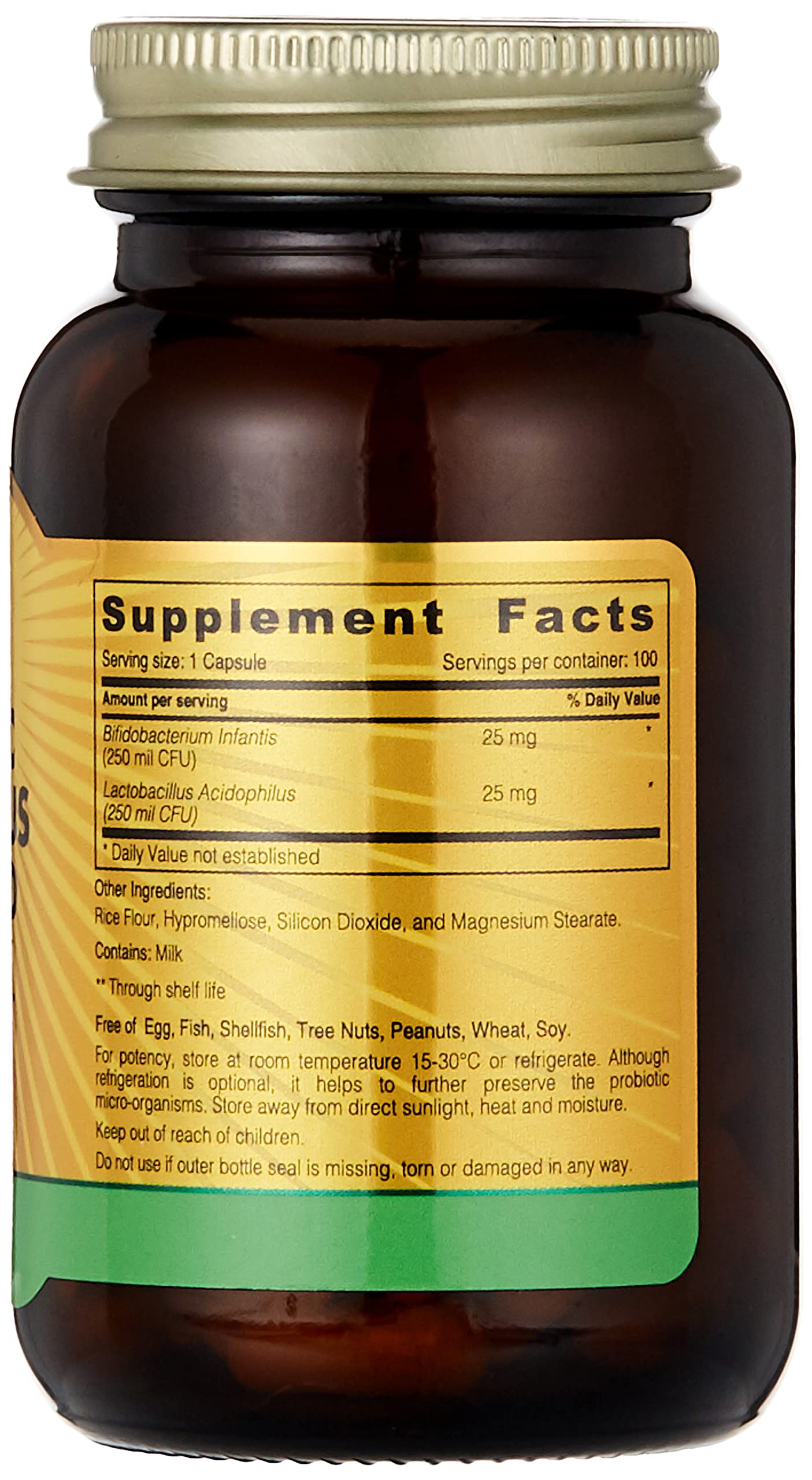 SUNSHINE NUTRITION amber glass bottle showing Supplement Facts label for Acidophilus probiotic capsules UAE
