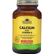 Sunshine Nutrition Calcium with Vitamin D bottle, front label, 100 tablets