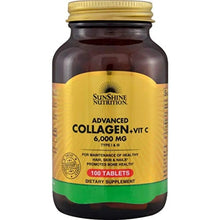 Advanced Collagen + Vit C 6,000 mg supplement bottle, 100 tablets label