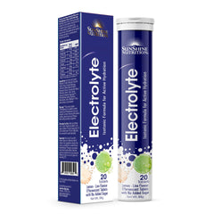 SunShine Nutrition lemon lime isotonic electrolyte tablets tube and box 20 effervescent tablets packaging