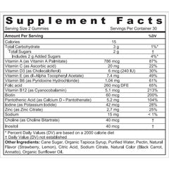SUNSHINE NUTRITION supplement facts label for kids multivitamin gummies UAE showing vitamins and dosages