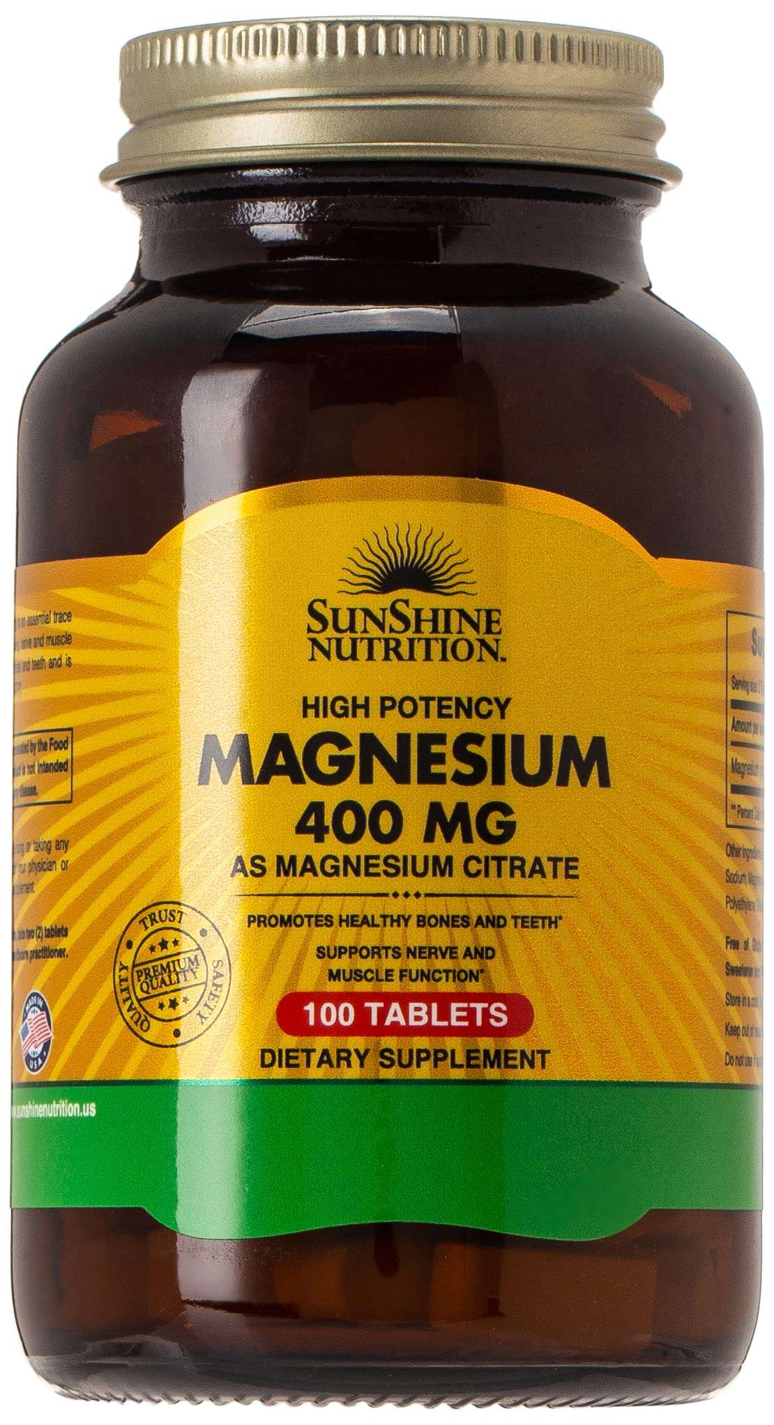 SunShine Nutrition Magnesium 400 mg bottle 100 tablets dietary supplement magnesium citrate tablets UAE