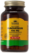 Magnesium citrate supplement bottle, 400 mg, 100 tablets, Sunshine Nutrition label