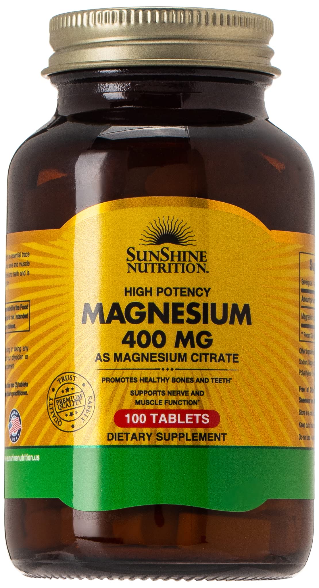 SunShine Nutrition Magnesium 400 mg bottle 100 tablets dietary supplement magnesium citrate tablets UAE