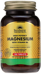 SunShine Nutrition high potency bottle of magnesium with vitamin B6 supplement 100 tablets