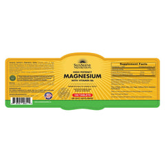 Sunshine Nutrition high potency magnesium with vitamin B6 supplement 100 tablets yellow bottle label