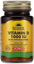 Sunshine Nutrition Vitamin D3 supplement bottle front label, 100 tablets