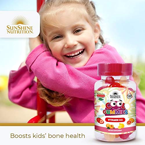 SUNSHINE NUTRITION Cool Gummies bottle with smiling child Vitamin D3 gummies for kids boosts bone health