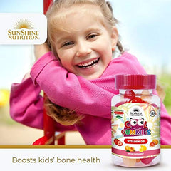 SUNSHINE NUTRITION Cool Gummies bottle with smiling child Vitamin D3 gummies for kids boosts bone health