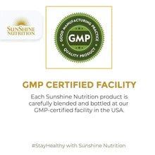 GMP certified facility promotional graphic with Sunshine Nutrition logo