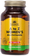 Sunshine Nutrition A to Z women's multivitamin bottle, vegetarian tablets, 100 count