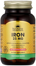 Iron 25 mg dietary supplement bottle with Sunshine Nutrition label and green band