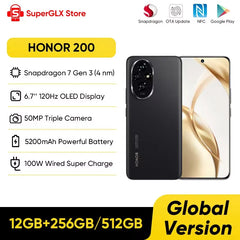 HONOR 200 5G smartphone UAE black 6.7 inch 120Hz OLED 50MP triple camera 5200mAh battery 100W charging 12GB storage