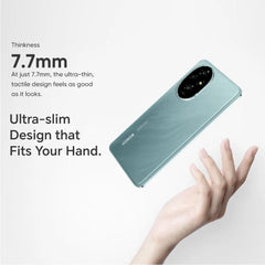 HONOR 200 5G smartphone UAE slim green phone floating above a hand showing 7.7mm ultra slim design