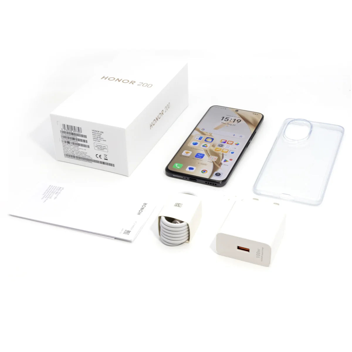 HONOR 200 5G smartphone UAE unboxed with white retail box clear case USB C cable and fast charger