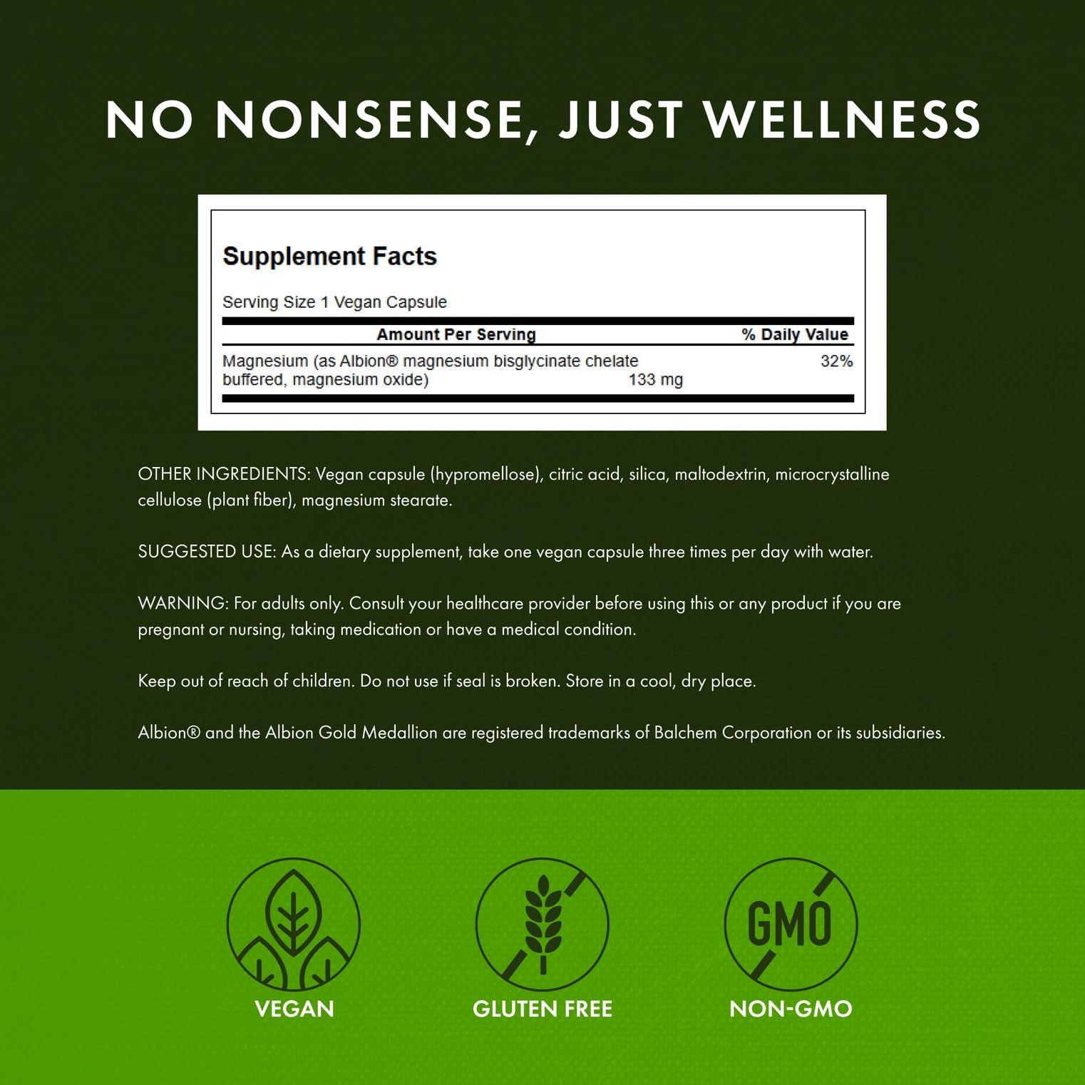 Swanson Albion chelated magnesium supplement UAE Supplement Facts panel for wellness information