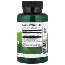 Ashwagandha supplement bottle back label; serving size 2 veg capsules, 50 servings