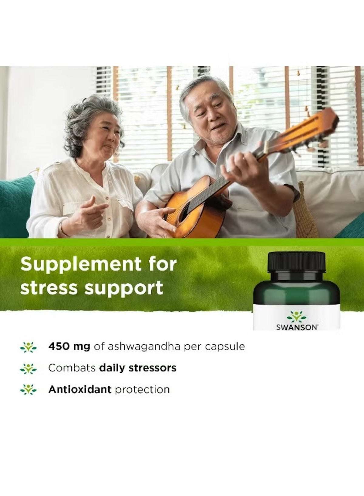 SWANSON ashwagandha capsules UAE for stress support with 450 mg per capsule and antioxidant protection