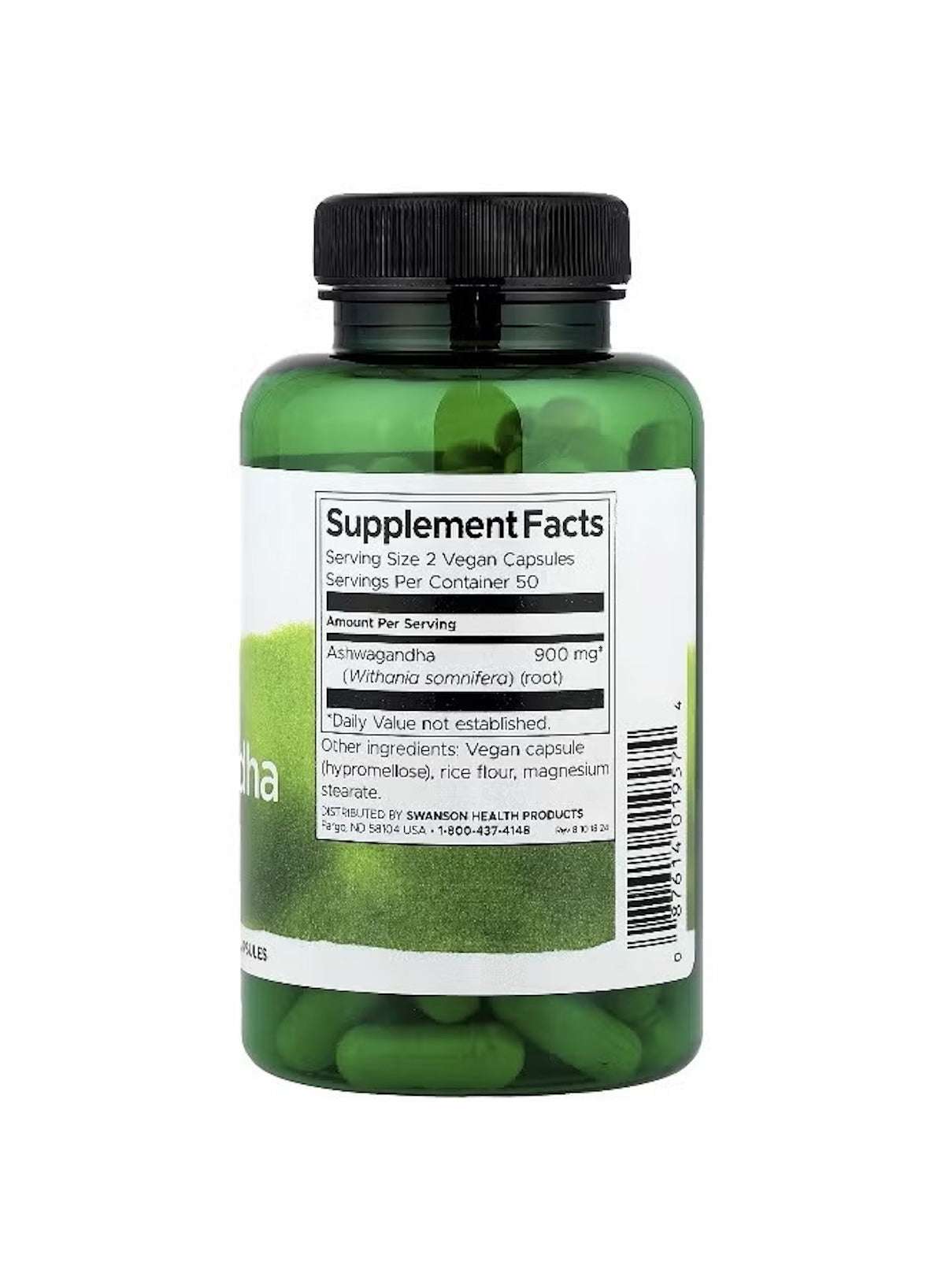 SWANSON Ashwagandha Capsules UAE for stress relief and overall wellness in a green bottle